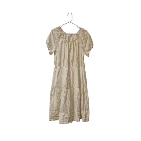 Free Assembly Women's Pale Yellow & White Cotton Tiered Scoop Neck Lined Peasant - Picture 1 of 13